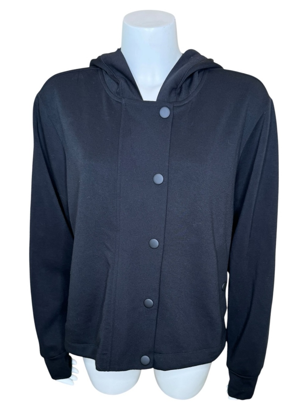 Cabi Low Key Hoodie Jacket XL Pique Knit Zip Snap Pockets Black #1200